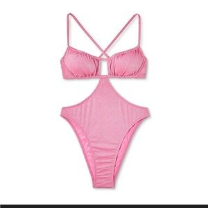 Wild Fable Womens Cut Out One Piece Swimsuit  Pink Lurex - Medium - new with tag
